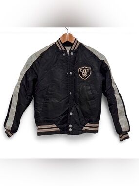 Rare Vintage 80s Stahl-Urban NFL Los Angeles Raiders Black Satin Bomber Kids 14